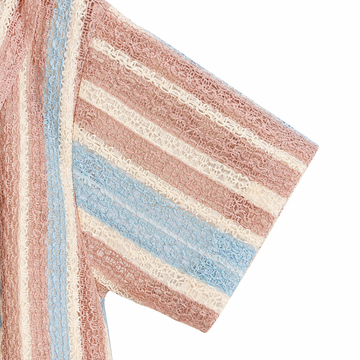 Sleeve detail of boys pastel stripe short sleeve shirt.