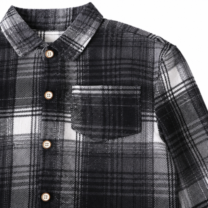 Black Gray kids plaid shirt chest detail view