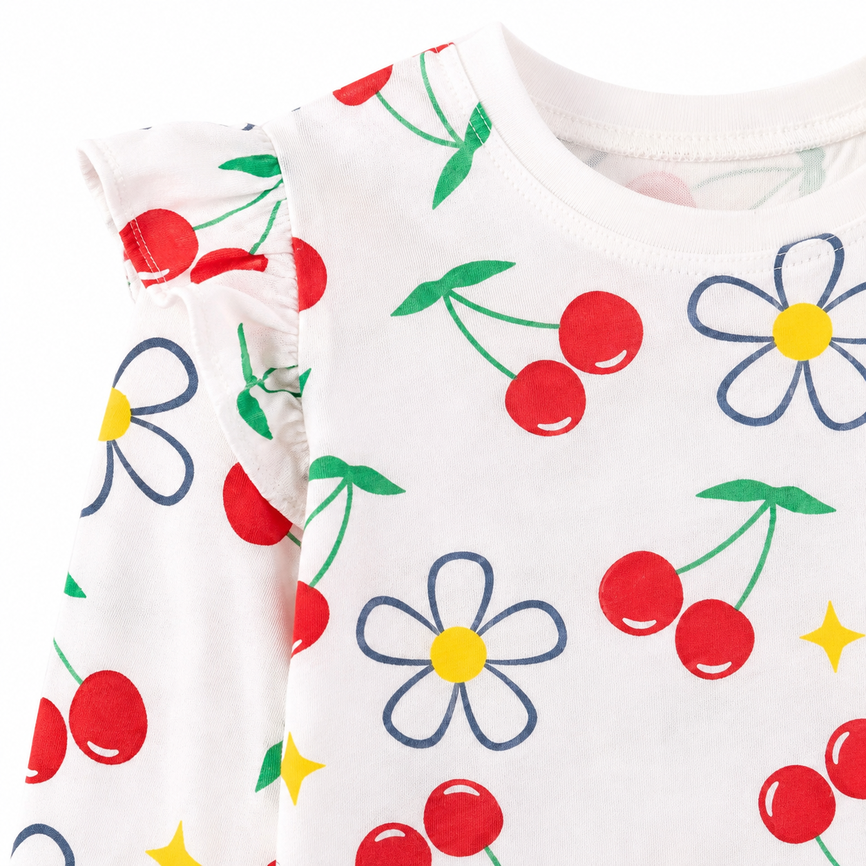 White Multicolor girls long sleeve top print detail view
