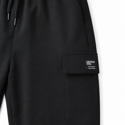 Black kids joggers side cargo pocket detail