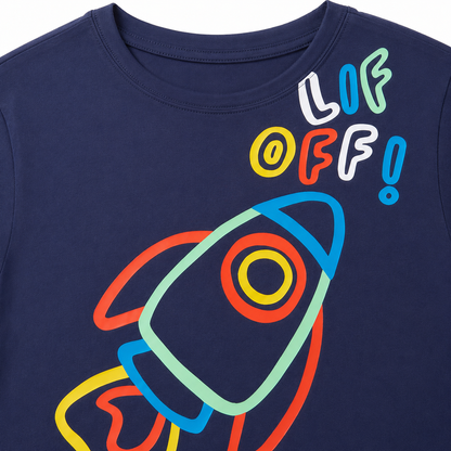 Space rocket print detail on kids outfit