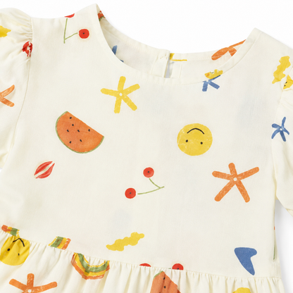 Close-up of colorful graphic print detail.