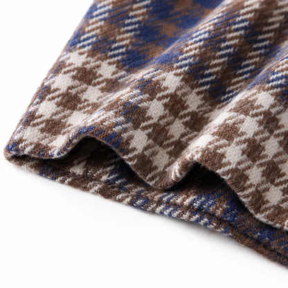 Blue Brown kids plaid shirt fabric detail view