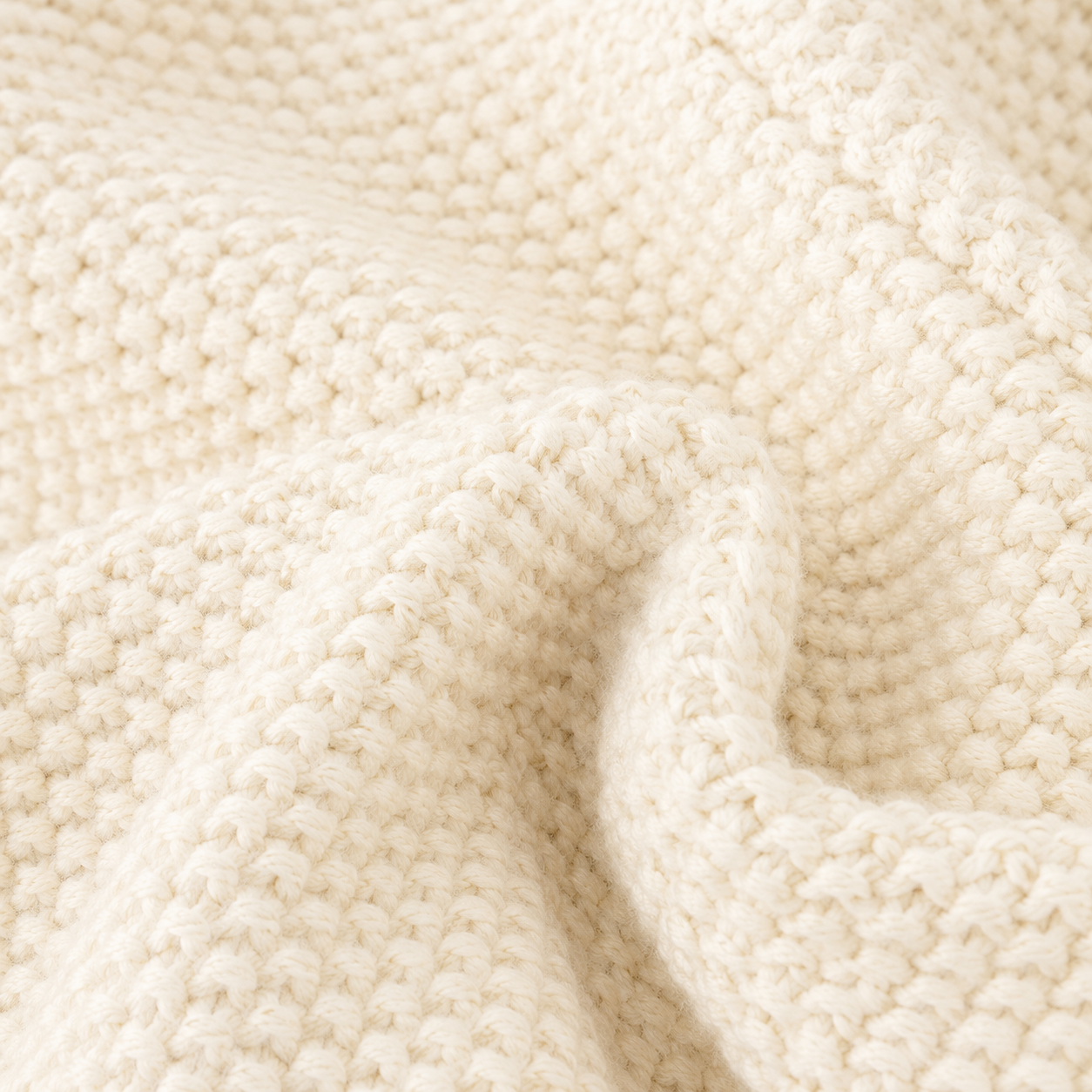 Close-up of the cotton knit fabric texture on a cream girls cardigan.