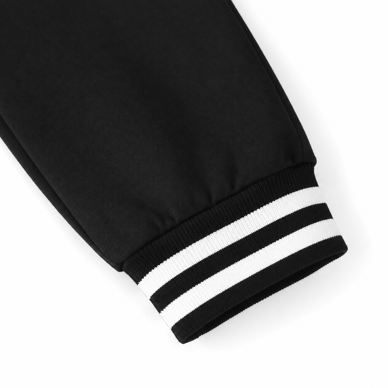 Close-up of the ribbed cuff detail on the jogger pants.