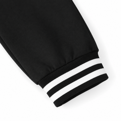 Close-up of the ribbed cuff detail on the jogger pants.
