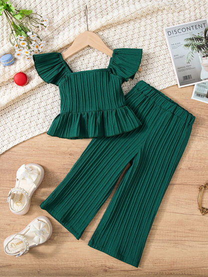 Toddler Girls Ruffle Top & Wide Leg Pants Set