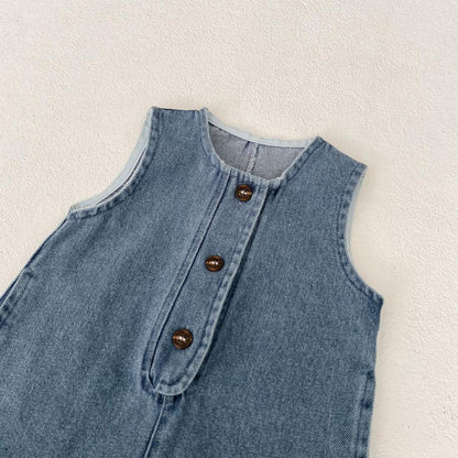 Barboteuse en jean sans manches pour bébés et tout-petits