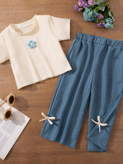 Girls Flower Top & Bow Pants Set