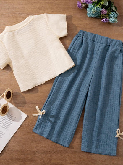 Girls Flower Top & Bow Pants Set