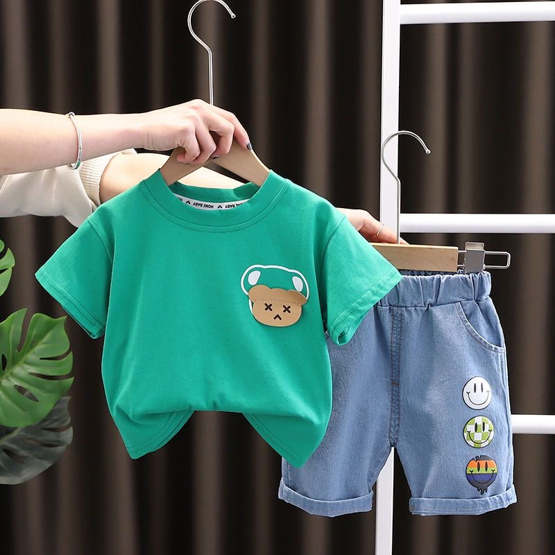 Toddler Boys Cotton Tee & Denim Shorts Set