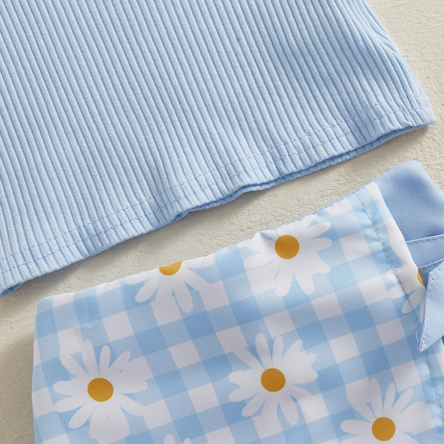 Toddler Girls Ribbed Polo Top & Daisy Gingham Overlay Shorts Set