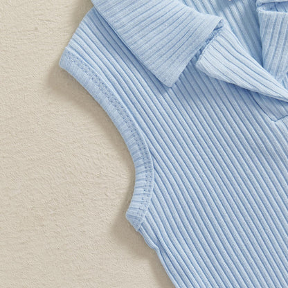 Toddler Girls Ribbed Polo Top & Daisy Gingham Overlay Shorts Set