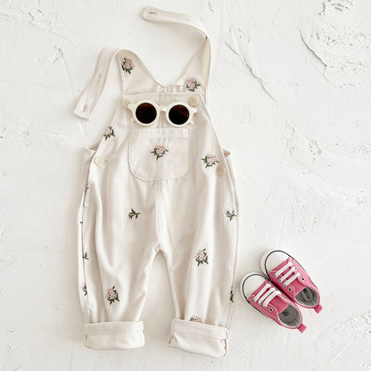Baby Girls Floral Corduroy Overalls
