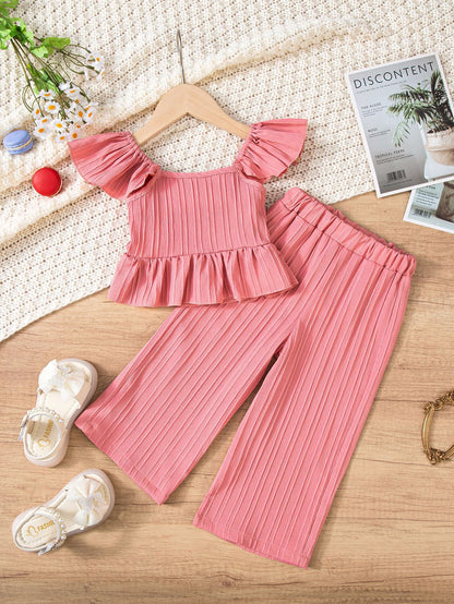 Toddler Girls Ruffle Top & Wide Leg Pants Set