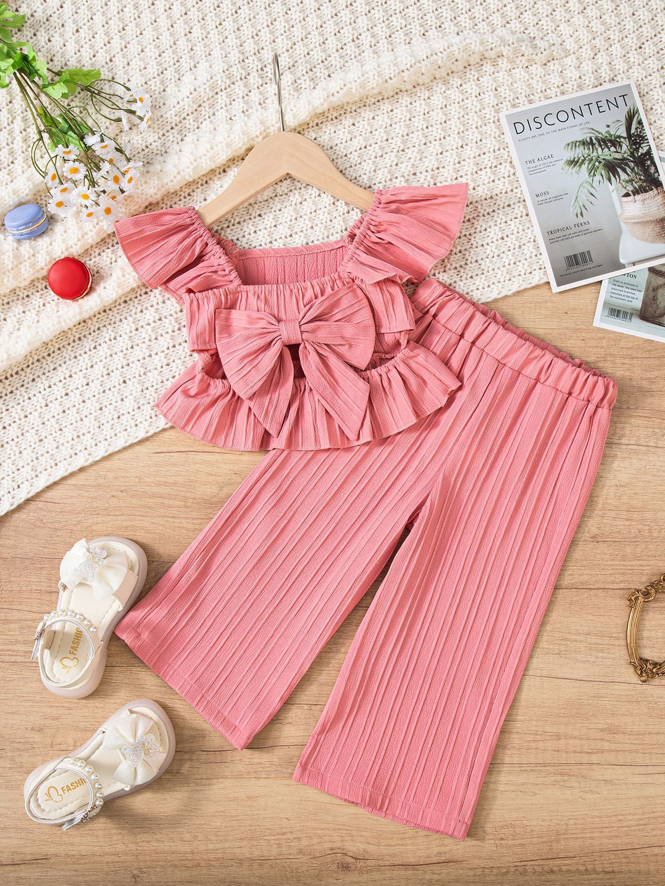 Toddler Girls Ruffle Top & Wide Leg Pants Set