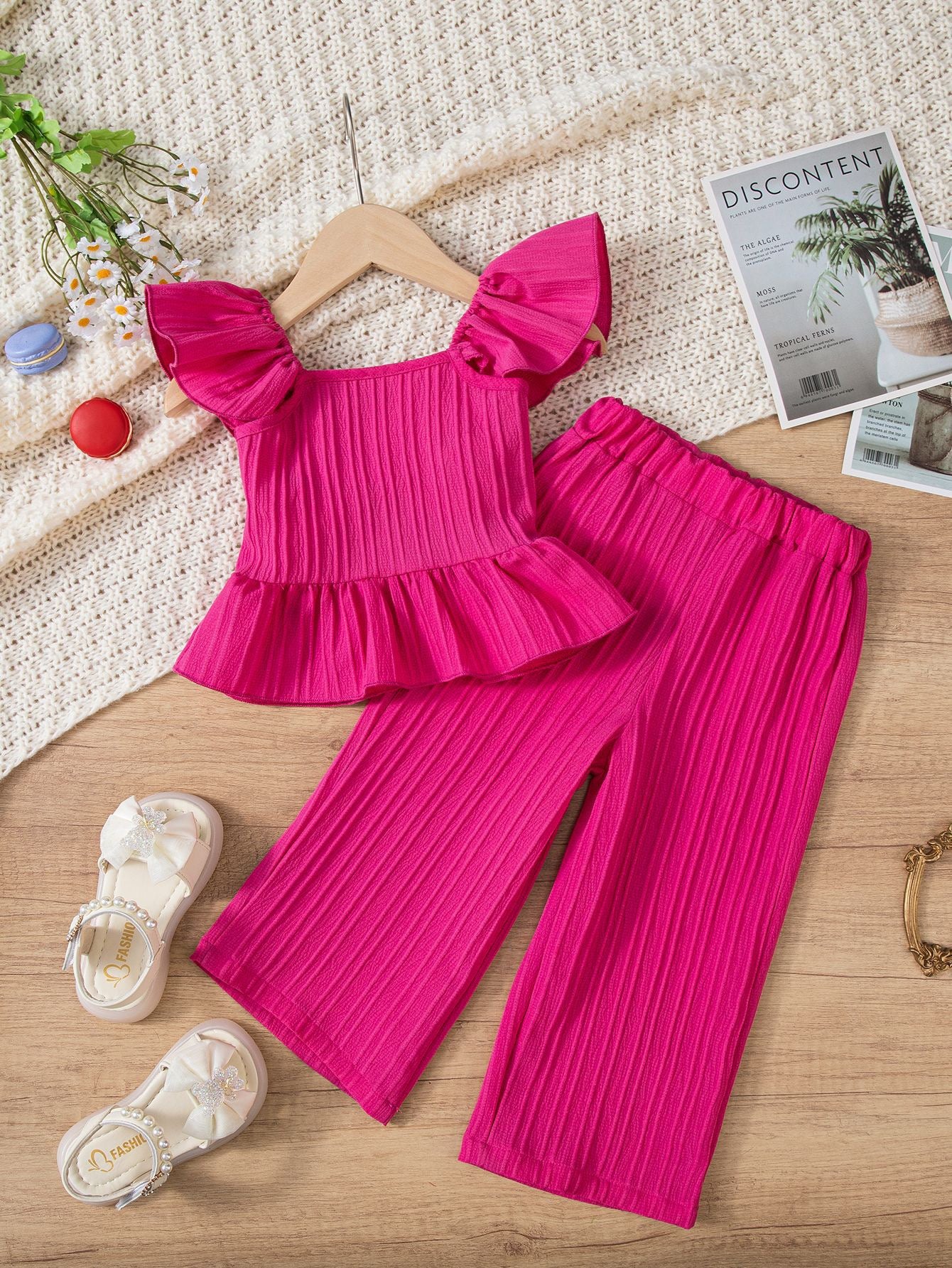 Toddler Girls Ruffle Top & Wide Leg Pants Set