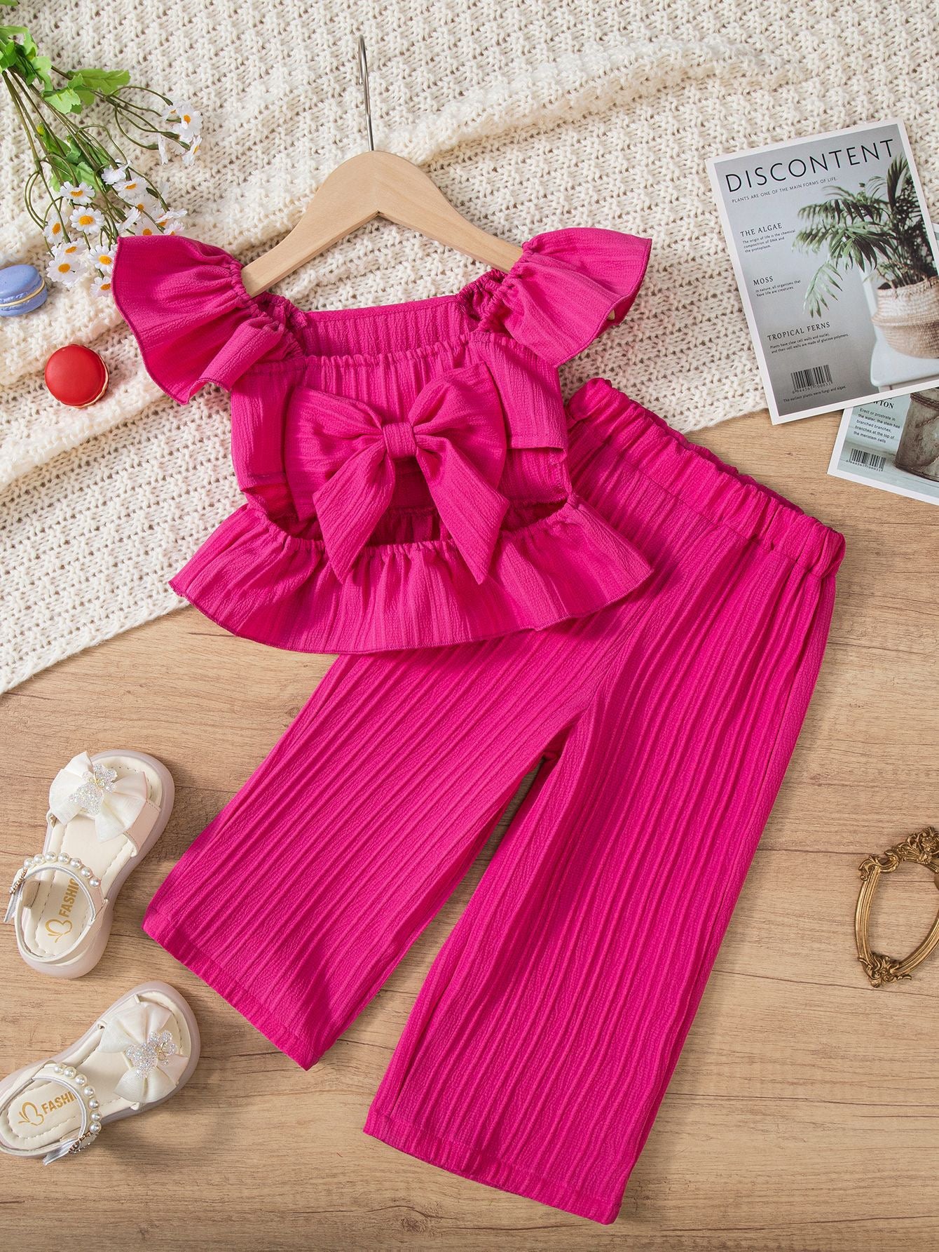 Toddler Girls Ruffle Top & Wide Leg Pants Set