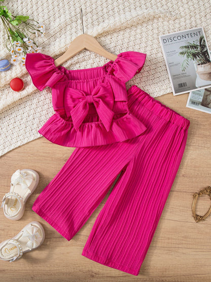 Toddler Girls Ruffle Top & Wide Leg Pants Set