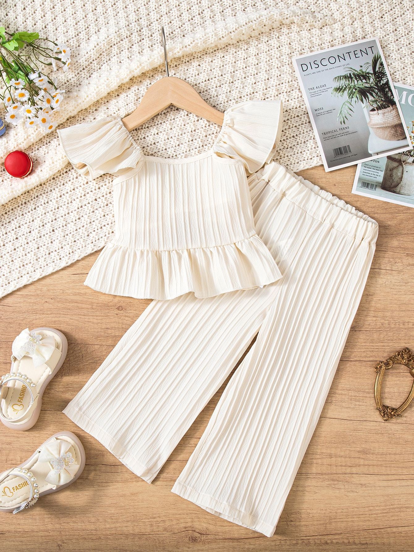 Toddler Girls Ruffle Top & Wide Leg Pants Set