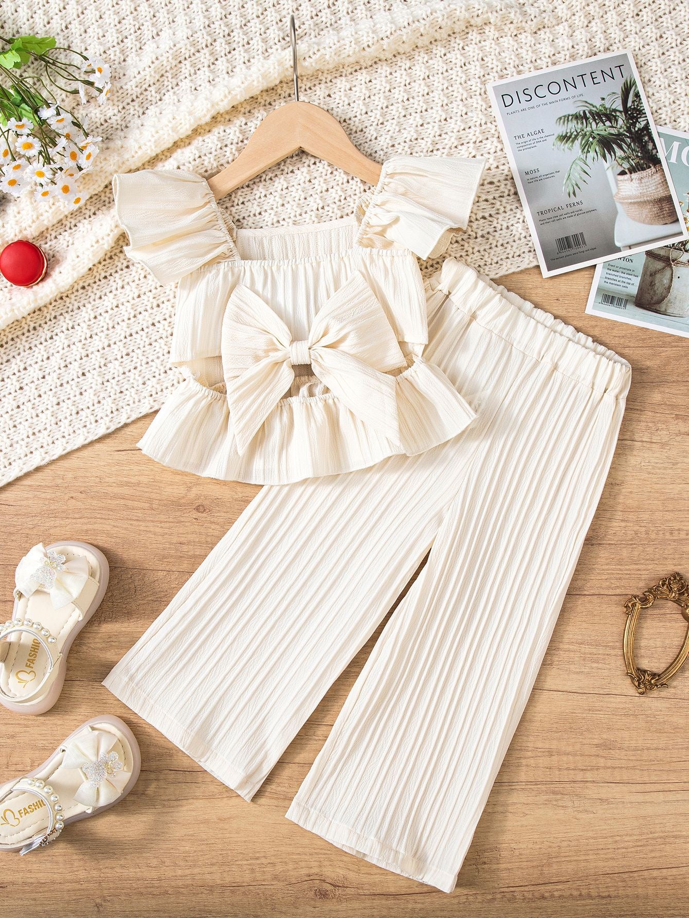 Toddler Girls Ruffle Top & Wide Leg Pants Set