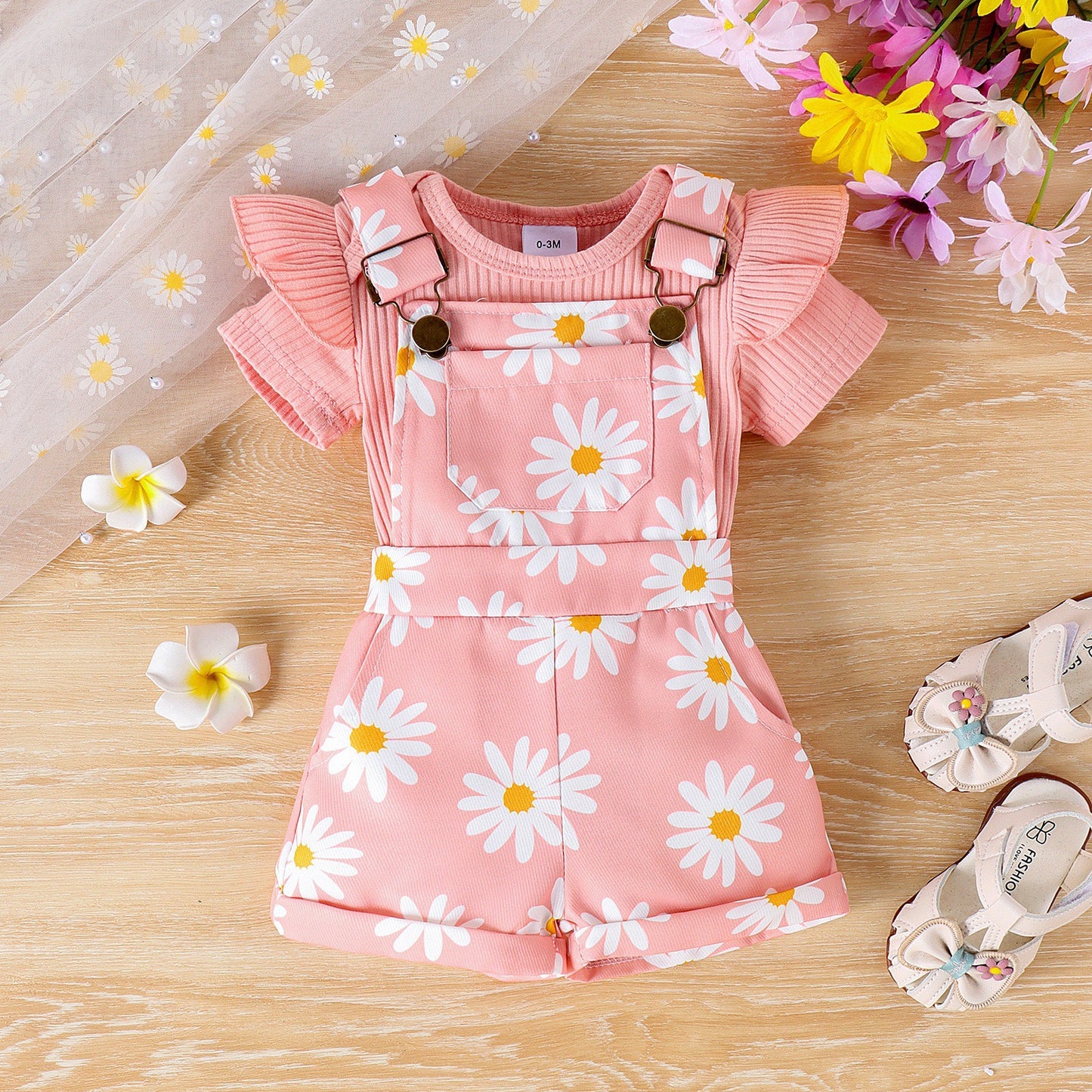Baby Daisy Suspender Shorts Set