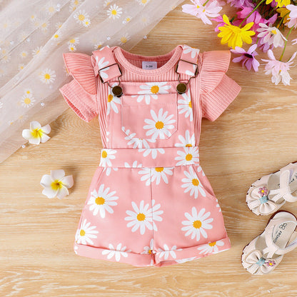 Baby Daisy Suspender Shorts Set