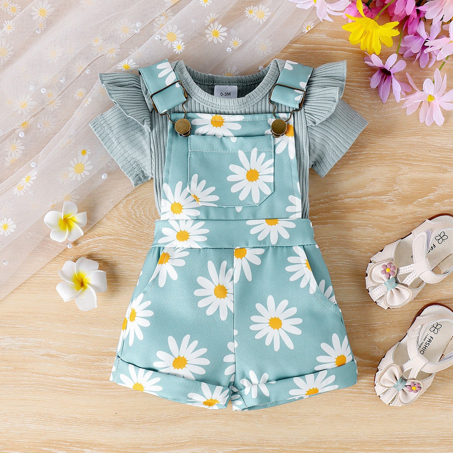 Baby Daisy Suspender Shorts Set