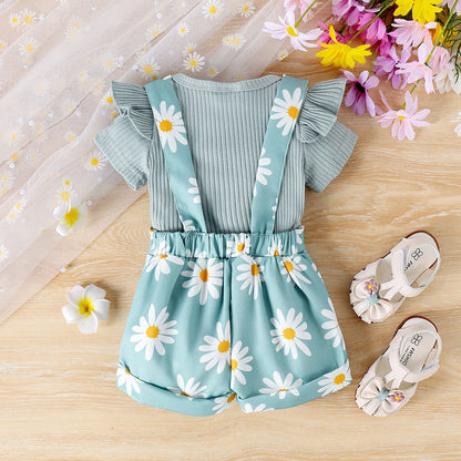 Baby Daisy Suspender Shorts Set