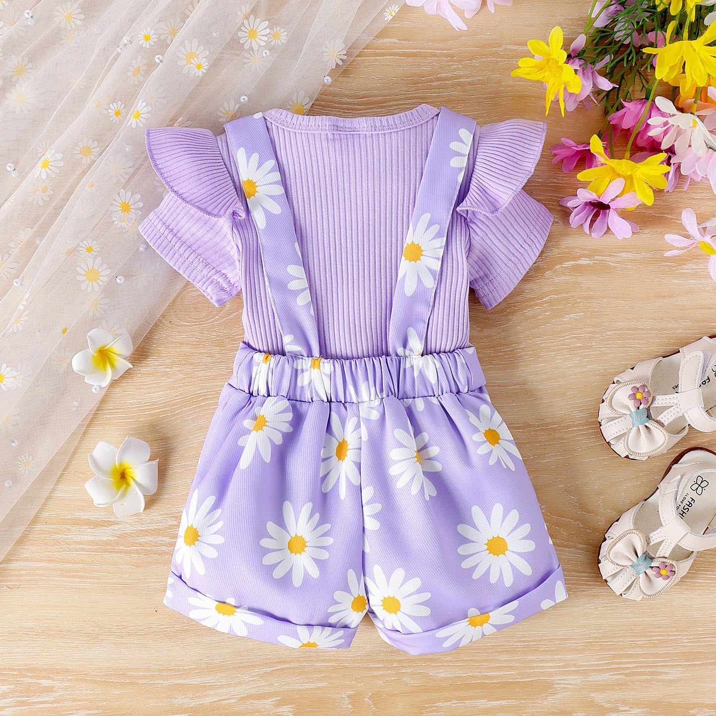 Baby Daisy Suspender Shorts Set