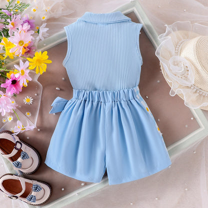 Toddler Girls Ribbed Polo Top & Daisy Gingham Overlay Shorts Set
