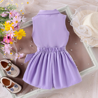 Toddler Girls Ribbed Polo Top & Daisy Gingham Overlay Shorts Set