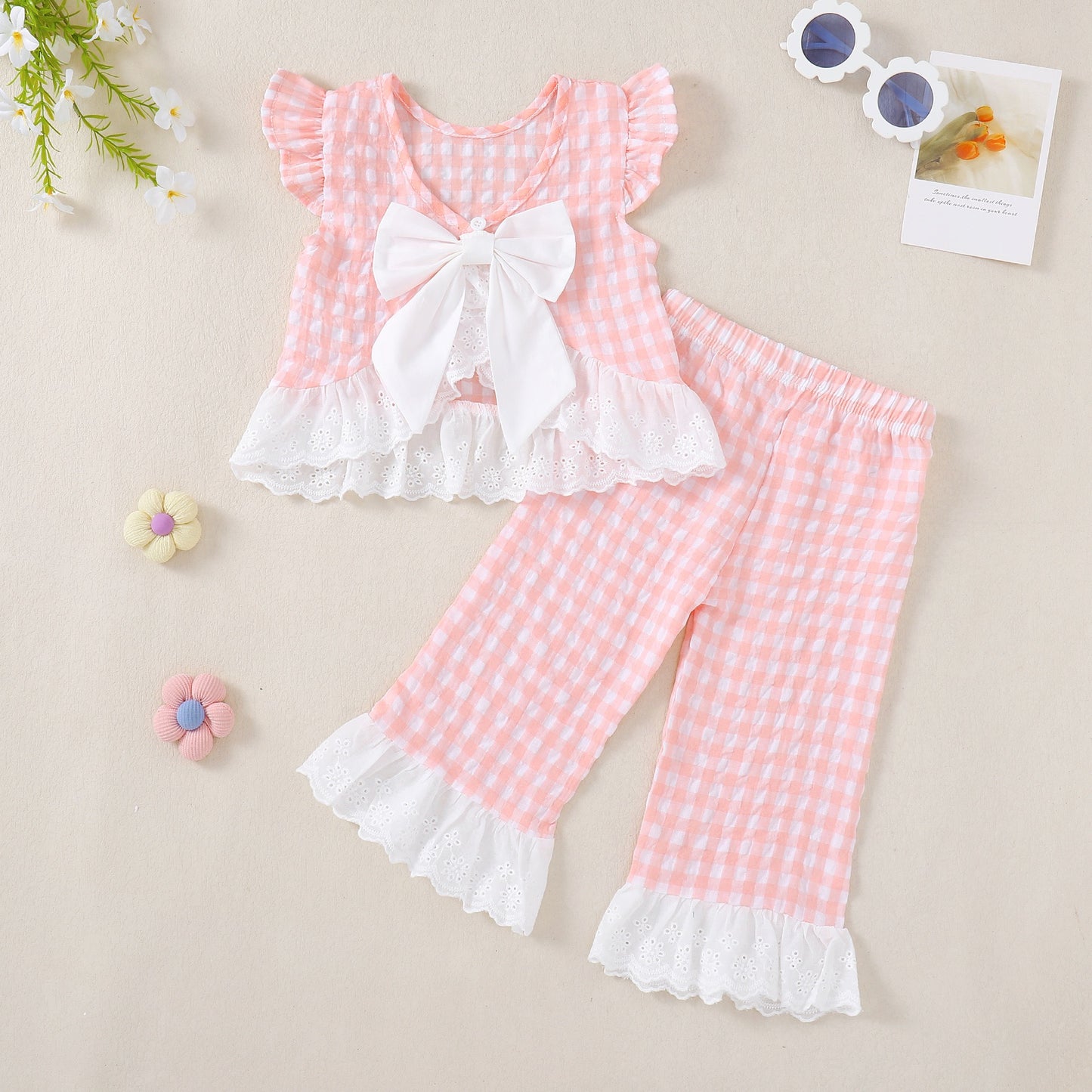 Girls party outfit featuring Lottie Gingham Set for casual celebrations