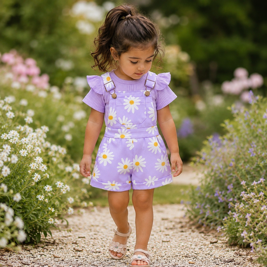 Girl wearing the Maisie Daisy Shortall Set outdoors