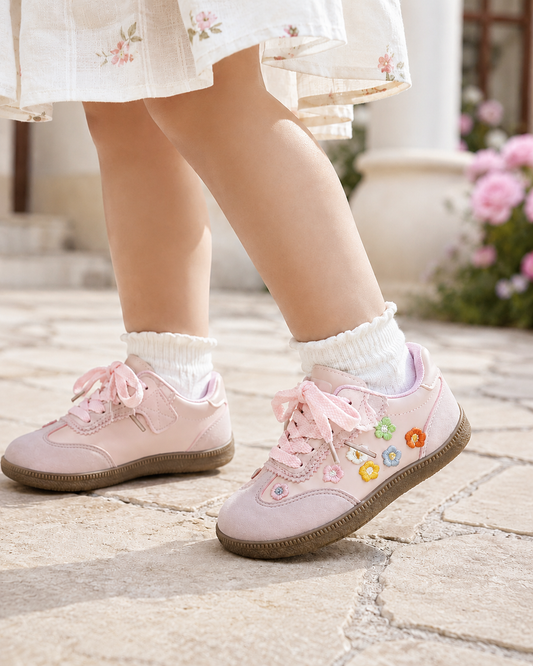 Toddler wearing Flora Court Sneakers indoors