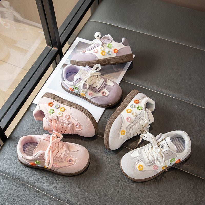 Toddler Girls Floral Leather Casual Sneakers