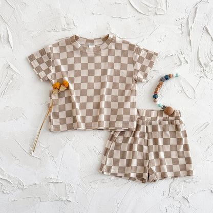 Baby Toddler Ribbed Gingham Tee & Shorts Set
