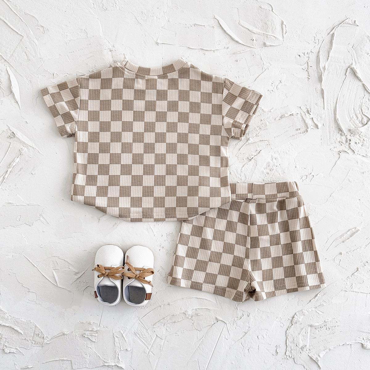 Baby Toddler Ribbed Gingham Tee & Shorts Set