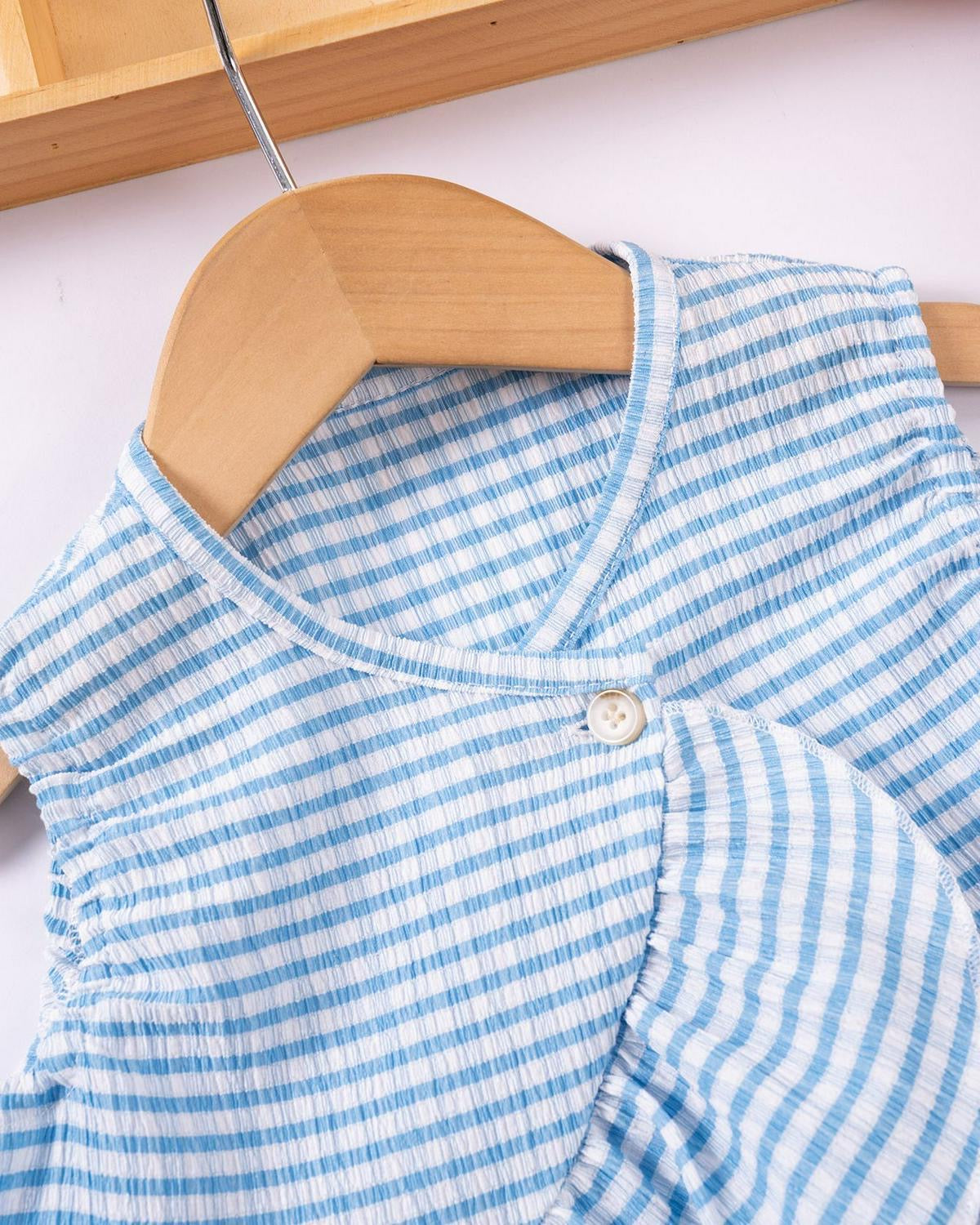 Girls Ruffle Stripe Top & Wide-Leg Pants Set