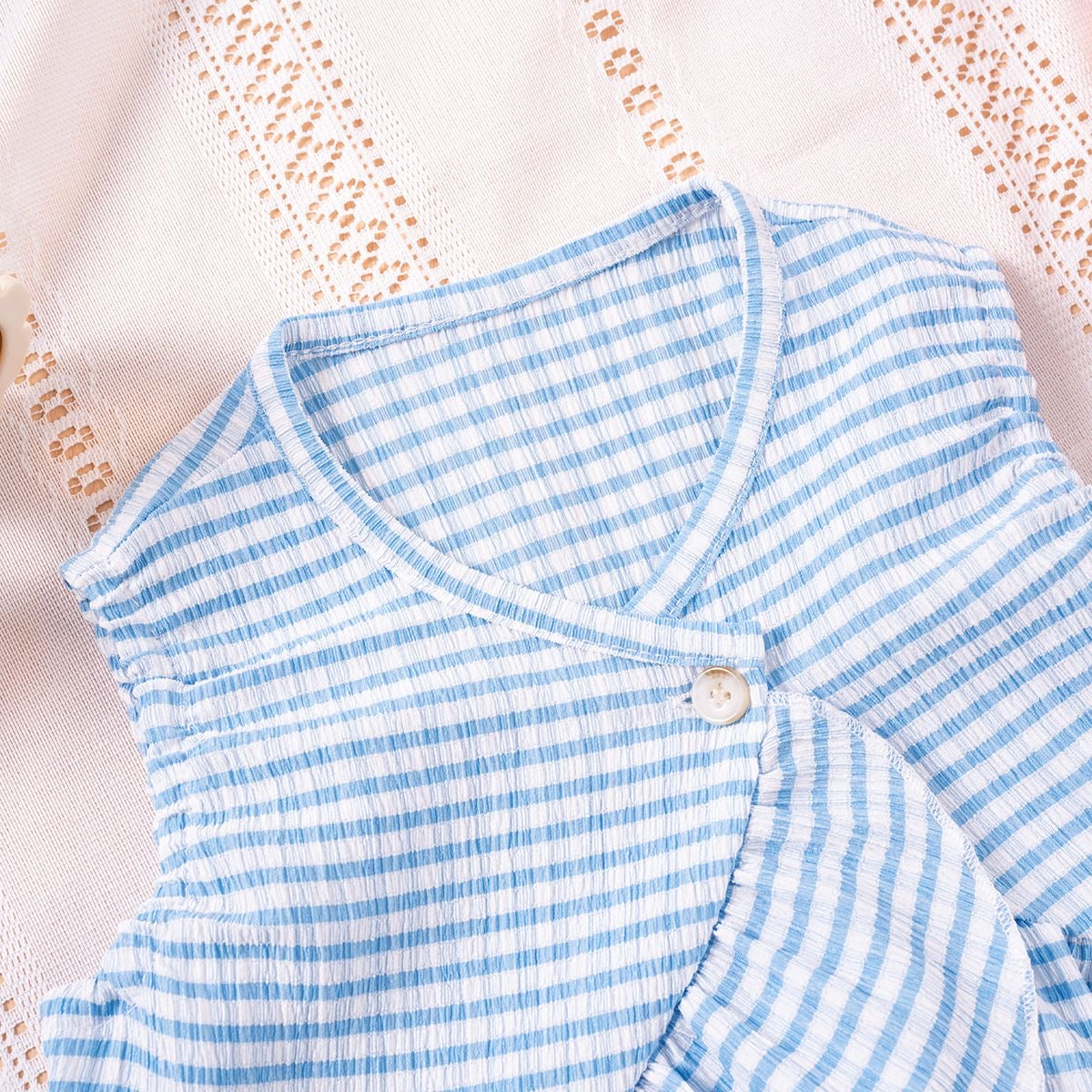 Girls Ruffle Stripe Top & Wide-Leg Pants Set