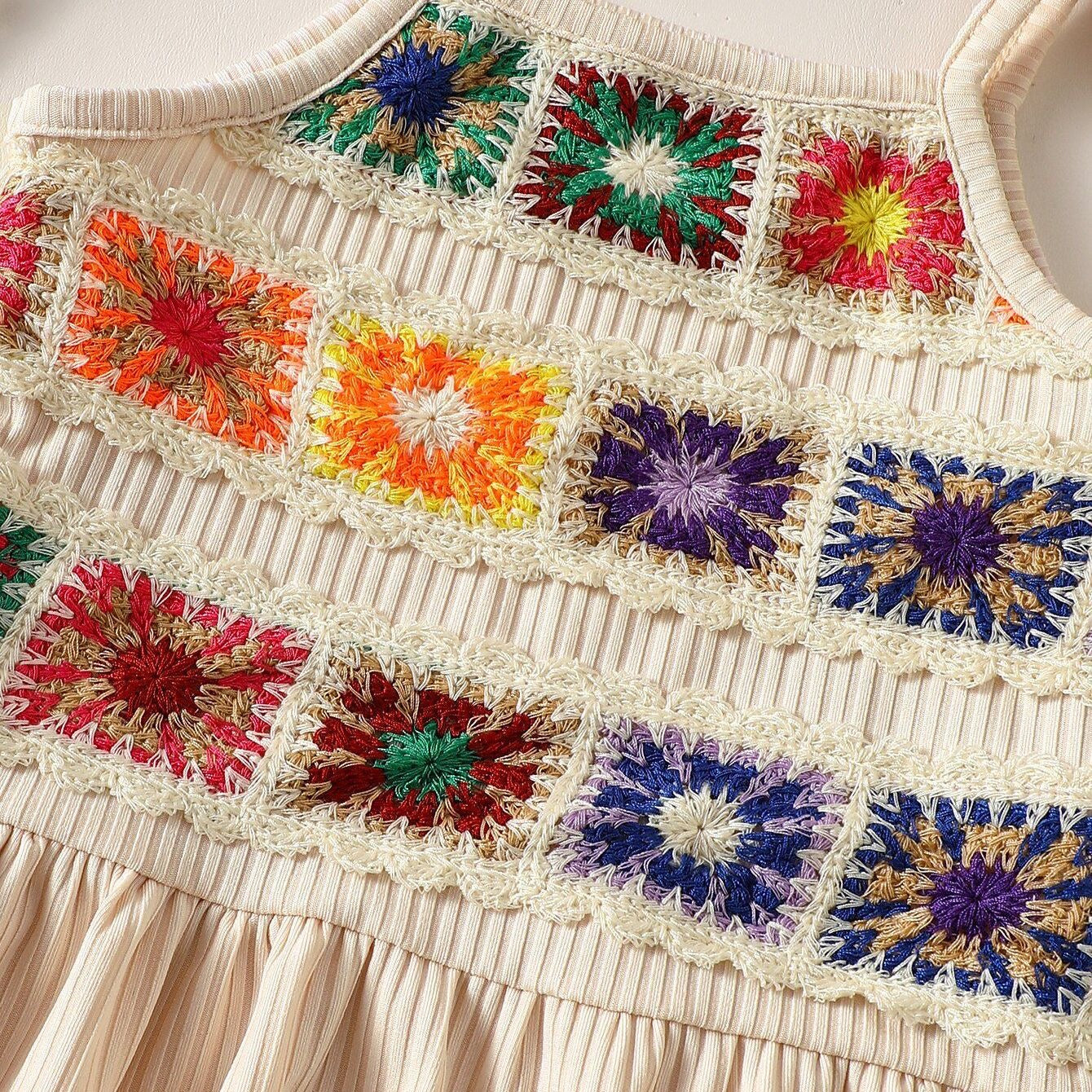 Girls Boho Crochet Tank & Ribbed Pants Set