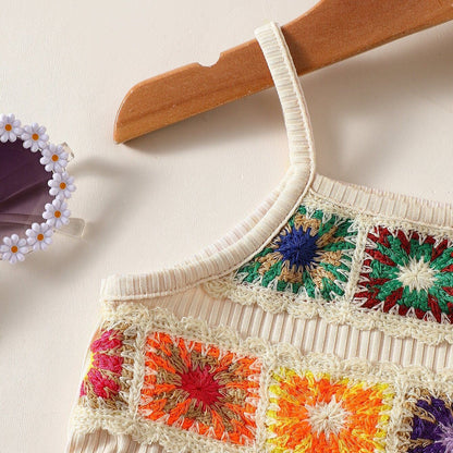 Girls Boho Crochet Tank & Ribbed Pants Set