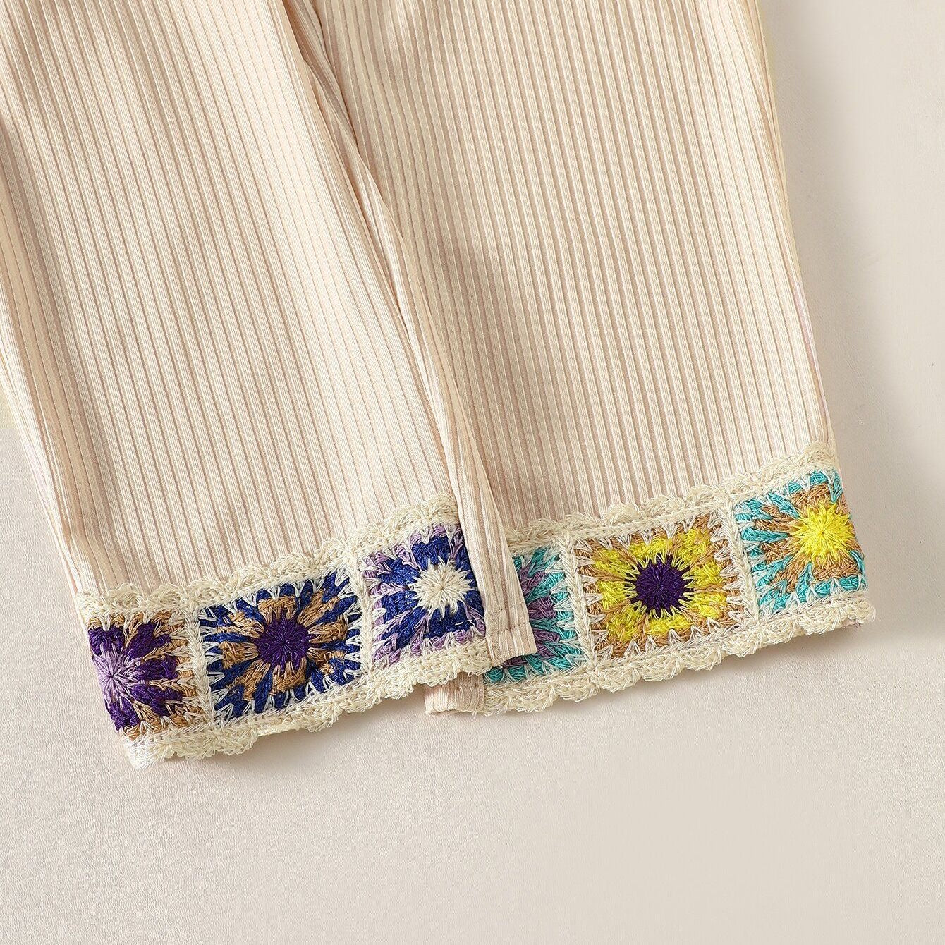 Girls Boho Crochet Tank & Ribbed Pants Set