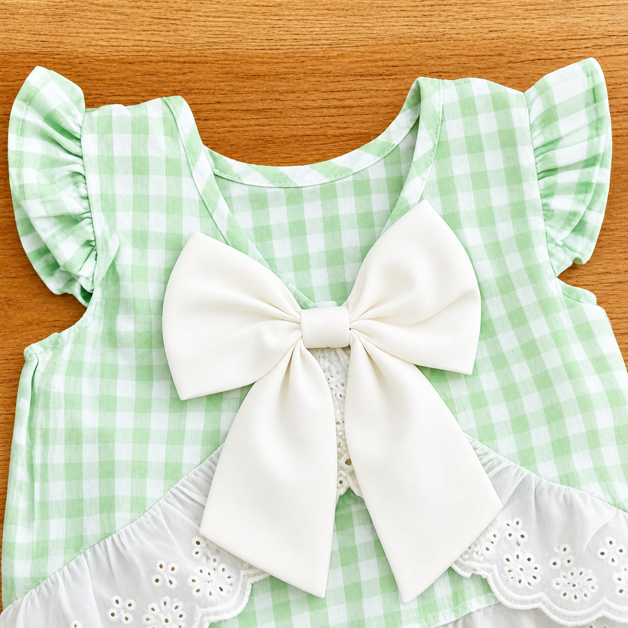 Girls Gingham Bow Lace Set