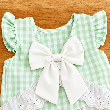 Girls Gingham Bow Lace Set