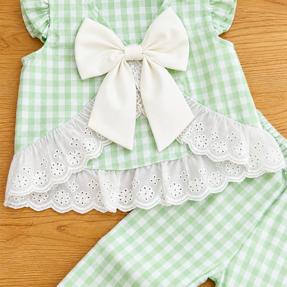 Girls Gingham Bow Lace Set