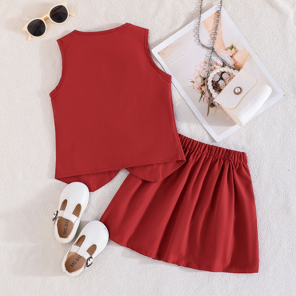 Girls Chic Vest & Pleated Skirt Set
