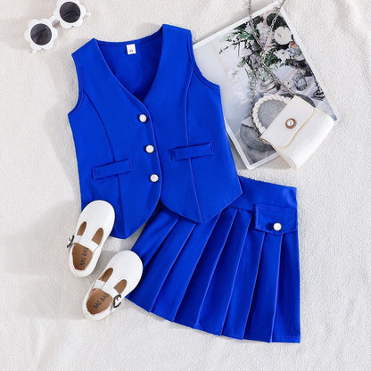 Girls Chic Vest & Pleated Skirt Set