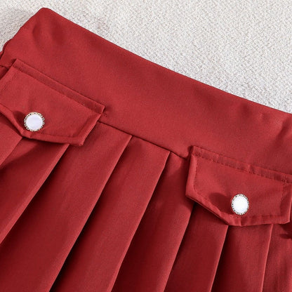 Girls Chic Vest & Pleated Skirt Set