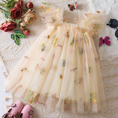 Girls Butterfly Bloom Embroidered Tulle Dress